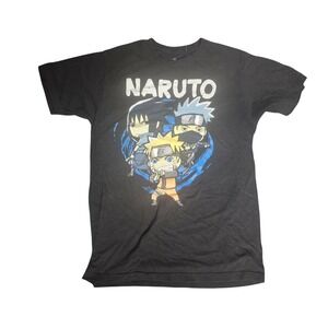 Naruto Shippuden Chibi Team 7 Graphic T-Shirt Men's/Unisex Medium Black Anime